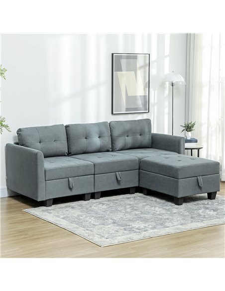 HOMCOM 'L' Shape Modular Sofa, with Storage - Dark Grey