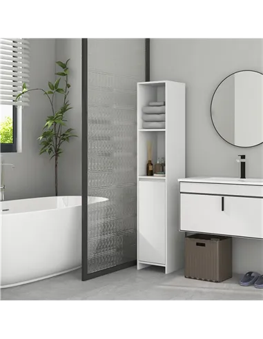 HOMCOM Narrow Bathroom Cabinet, Slim Bathroom Storage Unit with Open Compartment, Freestanding Storage Cupboard for Small Spaces