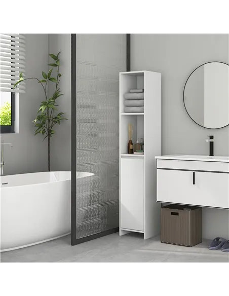 HOMCOM Narrow Bathroom Cabinet, Slim Bathroom Storage Unit with Open Compartment, Freestanding Storage Cupboard for Small Spaces