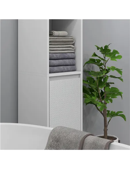 HOMCOM Narrow Bathroom Cabinet, Slim Bathroom Storage Unit with Open Compartment, Freestanding Storage Cupboard for Small Spaces