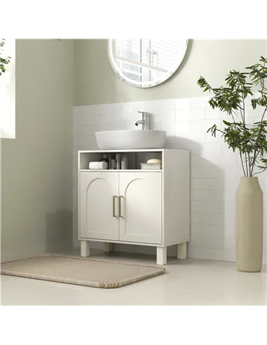 HOMCOM Under Sink Cabinet for Basin without Pedestal - Cream White