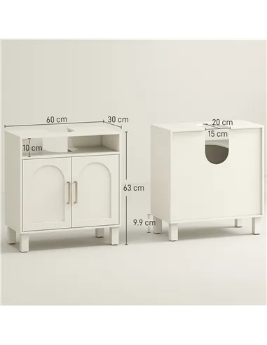 HOMCOM Under Sink Cabinet for Basin without Pedestal - Cream White