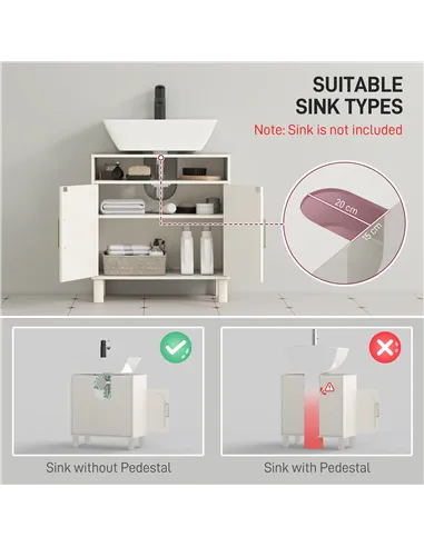 HOMCOM Under Sink Cabinet for Basin without Pedestal - Cream White