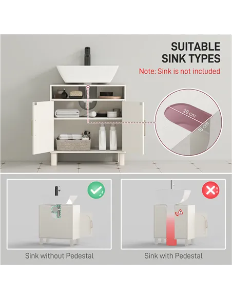 HOMCOM Under Sink Cabinet for Basin without Pedestal - Cream White