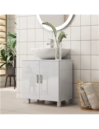 HOMCOM Bathroom Under Sink Cabinet for Basin without or with Pedestal - High Gloss White