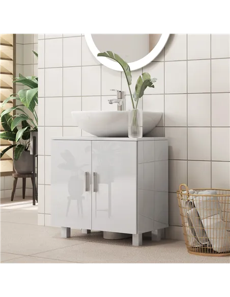 HOMCOM Bathroom Under Sink Cabinet for Basin without or with Pedestal - High Gloss White