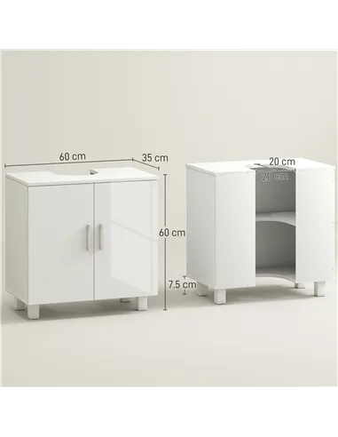HOMCOM Bathroom Under Sink Cabinet for Basin without or with Pedestal - High Gloss White