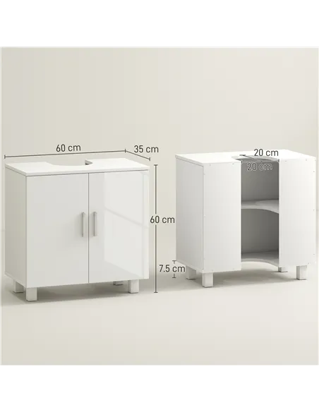 HOMCOM Bathroom Under Sink Cabinet for Basin without or with Pedestal - High Gloss White