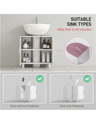 HOMCOM Bathroom Under Sink Cabinet for Basin without or with Pedestal - High Gloss White