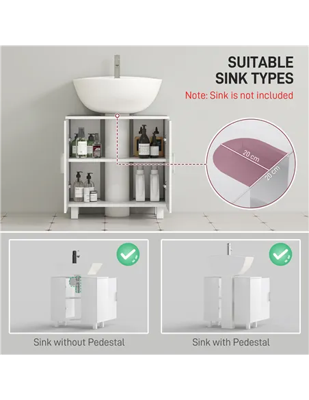 HOMCOM Bathroom Under Sink Cabinet for Basin without or with Pedestal - High Gloss White
