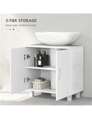 HOMCOM Bathroom Under Sink Cabinet for Basin without or with Pedestal - High Gloss White