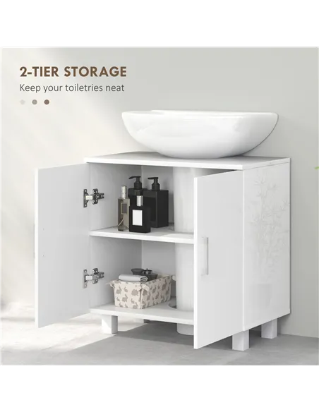 HOMCOM Bathroom Under Sink Cabinet for Basin without or with Pedestal - High Gloss White