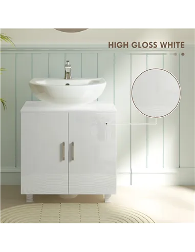 HOMCOM Bathroom Under Sink Cabinet for Basin without or with Pedestal - High Gloss White