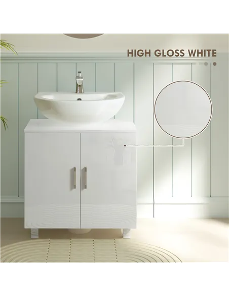 HOMCOM Bathroom Under Sink Cabinet for Basin without or with Pedestal - High Gloss White