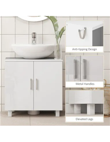 HOMCOM Bathroom Under Sink Cabinet for Basin without or with Pedestal - High Gloss White