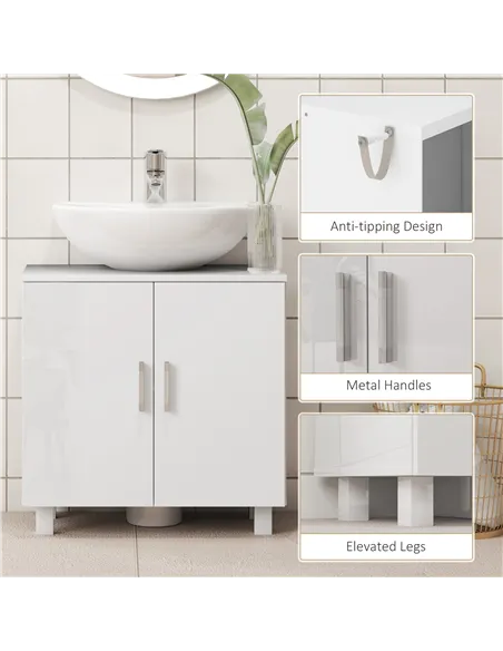 HOMCOM Bathroom Under Sink Cabinet for Basin without or with Pedestal - High Gloss White
