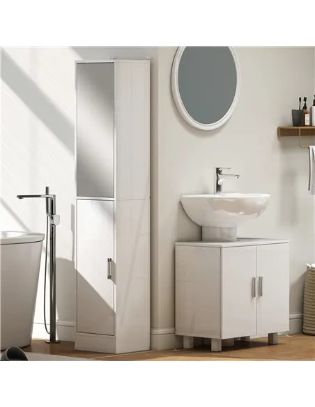 HOMCOM Bathroom Under Sink Cabinet for Basin without or with Pedestal - High Gloss White