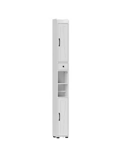 HOMCOM Tall Bathroom Cabinet, Farmhouse Slim Bathroom Storage Cabinet with Barn Doors, Toilet Paper Roll Holder, Drawer and Adju