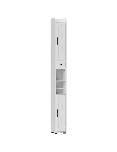 HOMCOM Tall Bathroom Cabinet, Farmhouse Slim Bathroom Storage Cabinet with Barn Doors, Toilet Paper Roll Holder, Drawer and Adju