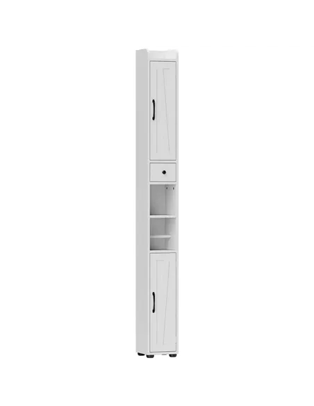 HOMCOM Tall Bathroom Cabinet, Farmhouse Slim Bathroom Storage Cabinet with Barn Doors, Toilet Paper Roll Holder, Drawer and Adju