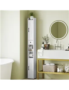 HOMCOM Tall Bathroom Cabinet, Farmhouse Slim Bathroom Storage Cabinet with Barn Doors, Toilet Paper Roll Holder, Drawer and Adju 2