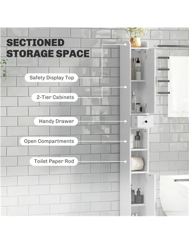 HOMCOM Tall Bathroom Cabinet, Farmhouse Slim Bathroom Storage Cabinet with Barn Doors, Toilet Paper Roll Holder, Drawer and Adju