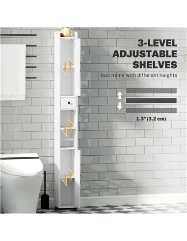 HOMCOM Tall Bathroom Cabinet, Farmhouse Slim Bathroom Storage Cabinet with Barn Doors, Toilet Paper Roll Holder, Drawer and Adju