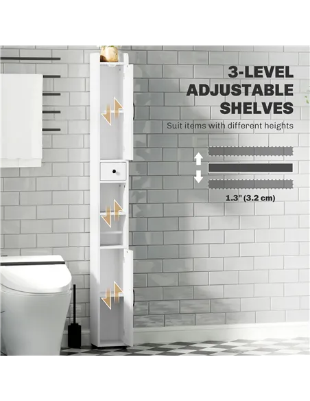 HOMCOM Tall Bathroom Cabinet, Farmhouse Slim Bathroom Storage Cabinet with Barn Doors, Toilet Paper Roll Holder, Drawer and Adju