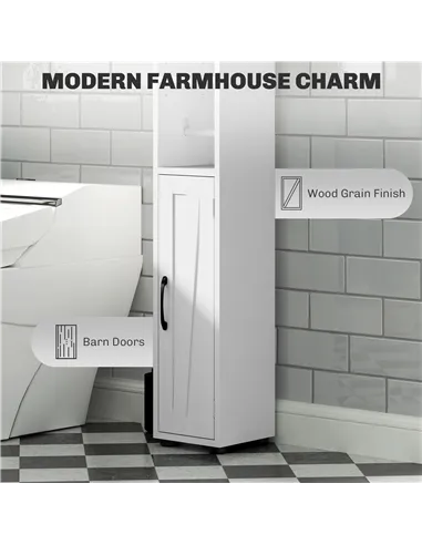 HOMCOM Tall Bathroom Cabinet, Farmhouse Slim Bathroom Storage Cabinet with Barn Doors, Toilet Paper Roll Holder, Drawer and Adju
