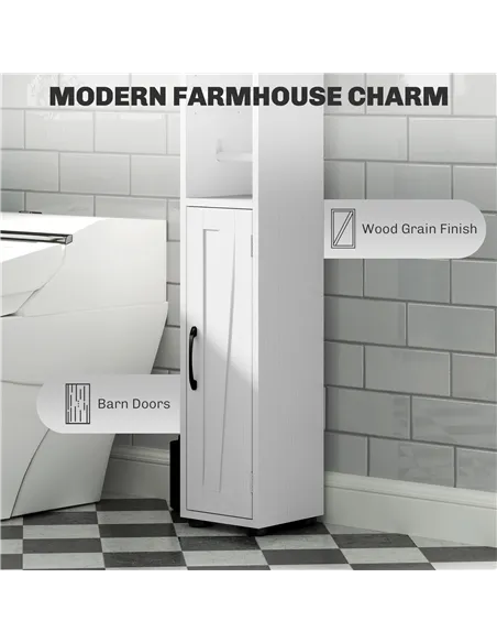 HOMCOM Tall Bathroom Cabinet, Farmhouse Slim Bathroom Storage Cabinet with Barn Doors, Toilet Paper Roll Holder, Drawer and Adju