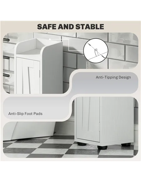 HOMCOM Tall Bathroom Cabinet, Farmhouse Slim Bathroom Storage Cabinet with Barn Doors, Toilet Paper Roll Holder, Drawer and Adju