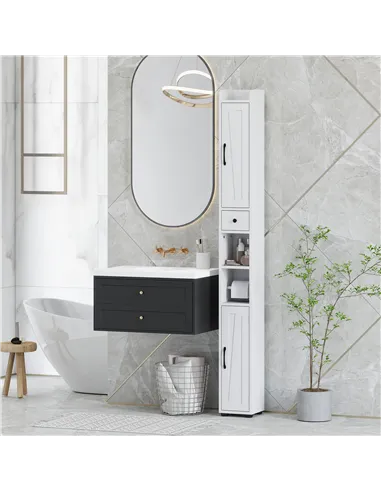 HOMCOM Tall Bathroom Cabinet, Farmhouse Slim Bathroom Storage Cabinet with Barn Doors, Toilet Paper Roll Holder, Drawer and Adju