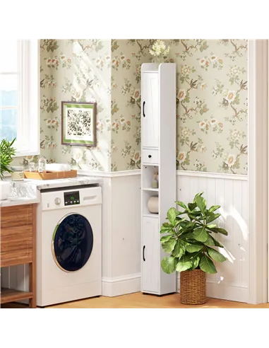 HOMCOM Tall Bathroom Cabinet, Farmhouse Slim Bathroom Storage Cabinet with Barn Doors, Toilet Paper Roll Holder, Drawer and Adju