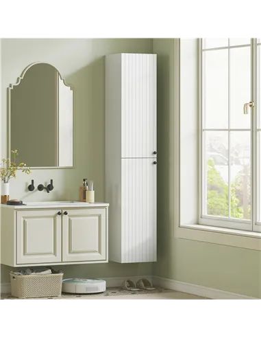 HOMCOM Wall Mounted Tall Bathroom Storage Cabinet with Soft-Close Hinges, Slim Bathroom Cabinet with 2 Doors, White