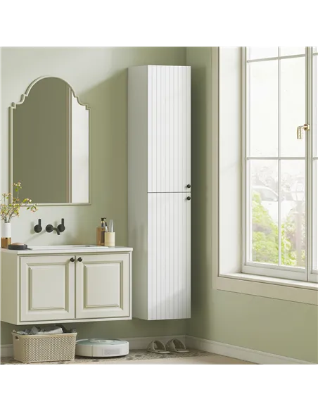 HOMCOM Wall Mounted Tall Bathroom Storage Cabinet with Soft-Close Hinges, Slim Bathroom Cabinet with 2 Doors, White