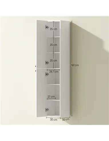 HOMCOM Wall Mounted Tall Bathroom Storage Cabinet with Soft-Close Hinges, Slim Bathroom Cabinet with 2 Doors, White