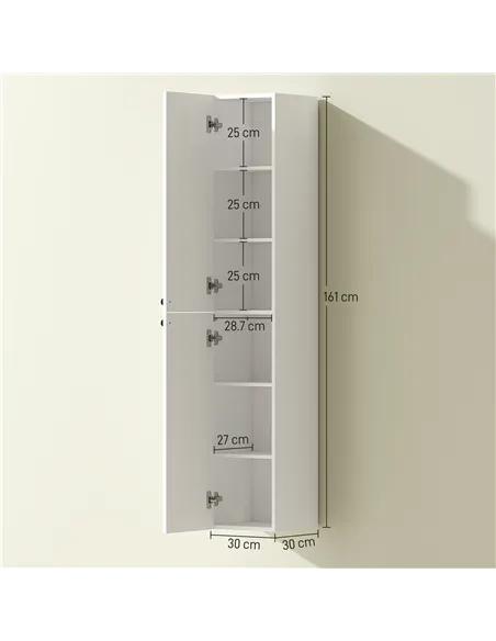 HOMCOM Wall Mounted Tall Bathroom Storage Cabinet with Soft-Close Hinges, Slim Bathroom Cabinet with 2 Doors, White