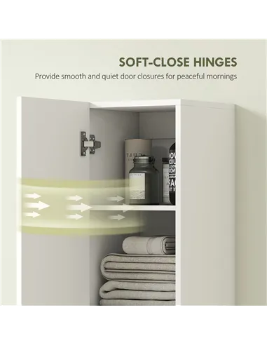 HOMCOM Wall Mounted Tall Bathroom Storage Cabinet with Soft-Close Hinges, Slim Bathroom Cabinet with 2 Doors, White