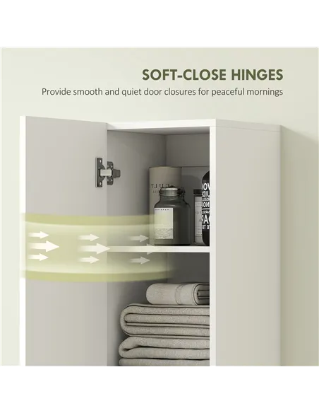 HOMCOM Wall Mounted Tall Bathroom Storage Cabinet with Soft-Close Hinges, Slim Bathroom Cabinet with 2 Doors, White