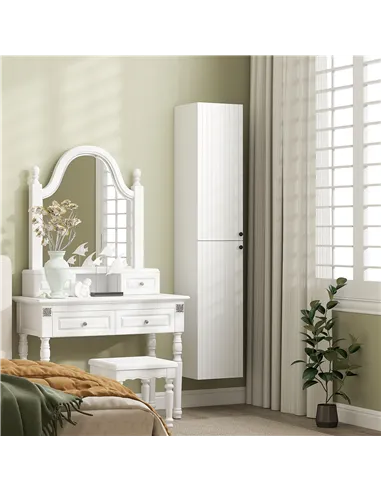 HOMCOM Wall Mounted Tall Bathroom Storage Cabinet with Soft-Close Hinges, Slim Bathroom Cabinet with 2 Doors, White