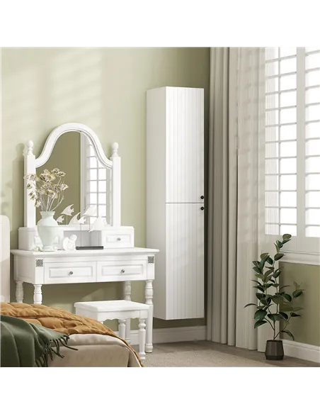 HOMCOM Wall Mounted Tall Bathroom Storage Cabinet with Soft-Close Hinges, Slim Bathroom Cabinet with 2 Doors, White