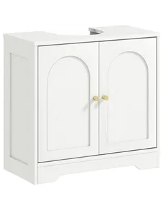 HOMCOM Under Sink Bathroom Cabinet with 2 Arch Doors - White