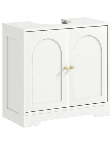 HOMCOM Under Sink Bathroom Cabinet with 2 Arch Doors - White