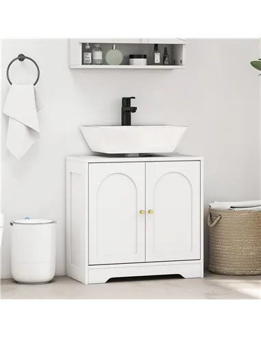 HOMCOM Under Sink Bathroom Cabinet with 2 Arch Doors - White