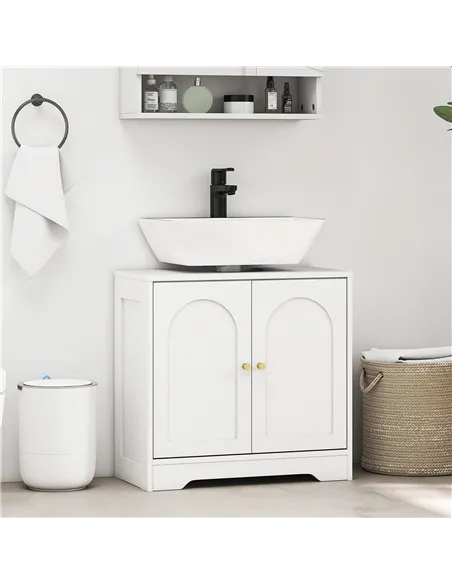 HOMCOM Under Sink Bathroom Cabinet with 2 Arch Doors - White