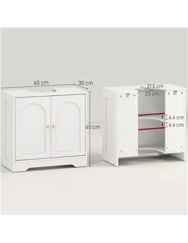 HOMCOM Under Sink Bathroom Cabinet with 2 Arch Doors - White