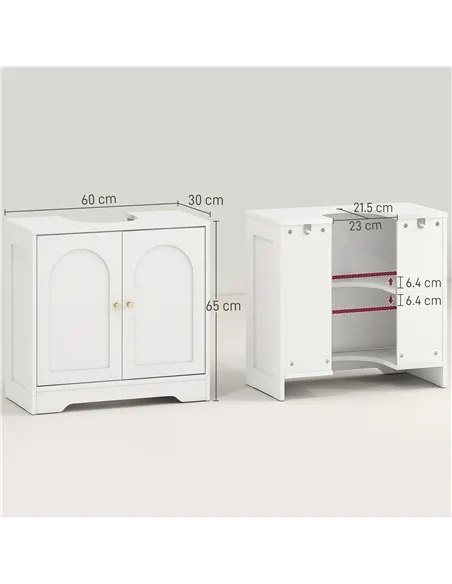 HOMCOM Under Sink Bathroom Cabinet with 2 Arch Doors - White