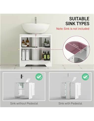 HOMCOM Under Sink Bathroom Cabinet with 2 Arch Doors - White