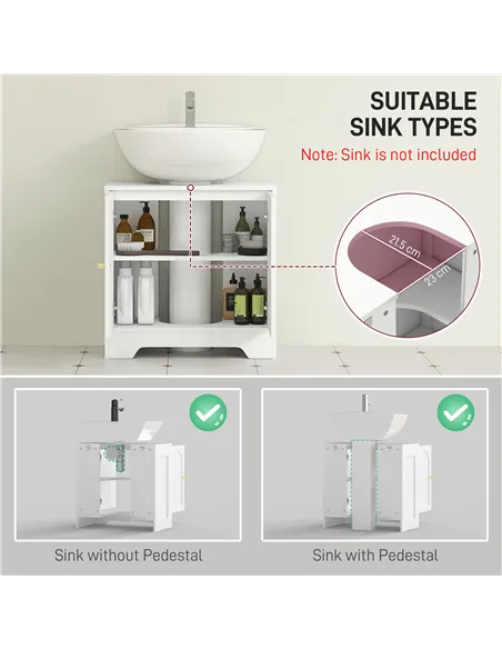 HOMCOM Under Sink Bathroom Cabinet with 2 Arch Doors - White