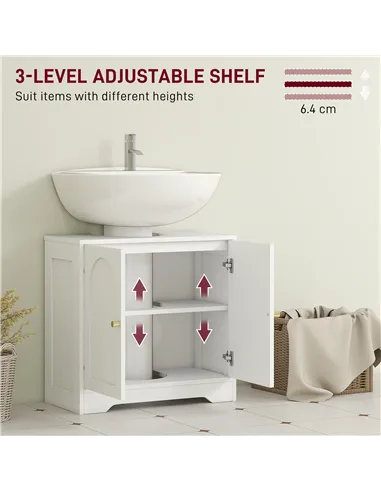 HOMCOM Under Sink Bathroom Cabinet with 2 Arch Doors - White